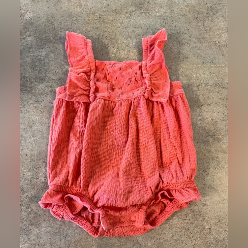Carter's Adorable Lace Coral Baby Romper, Size 9M